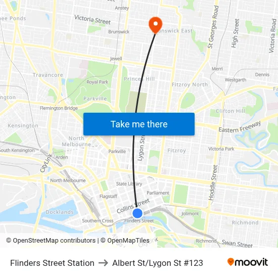 Flinders Street Station to Albert St/Lygon St #123 map