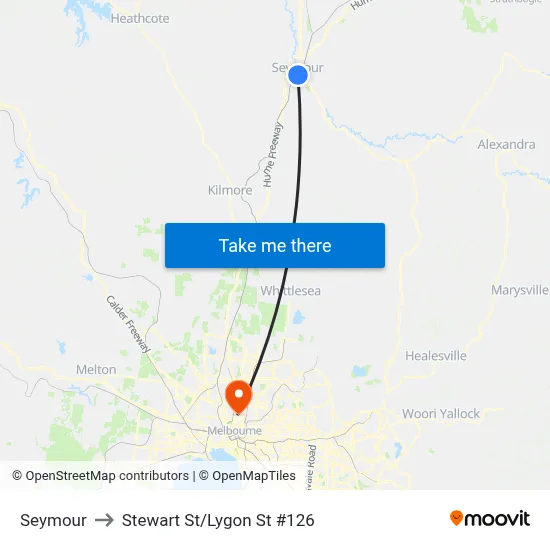 Seymour to Stewart St/Lygon St #126 map