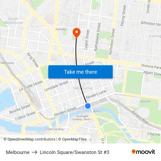 Melbourne to Lincoln Square/Swanston St #3 map
