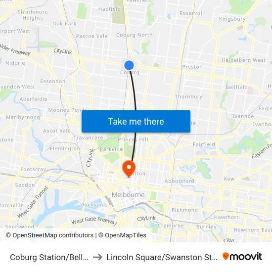 Coburg Station/Bell St to Lincoln Square/Swanston St #3 map