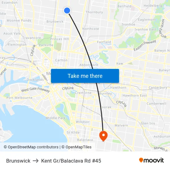 Brunswick to Kent Gr/Balaclava Rd #45 map