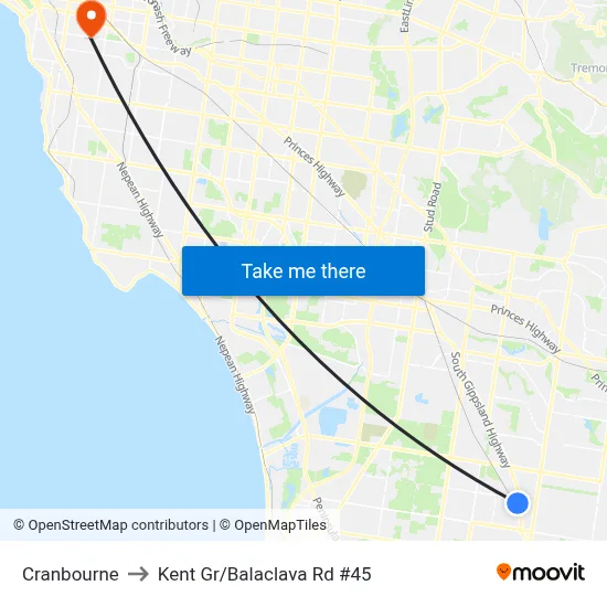 Cranbourne to Kent Gr/Balaclava Rd #45 map