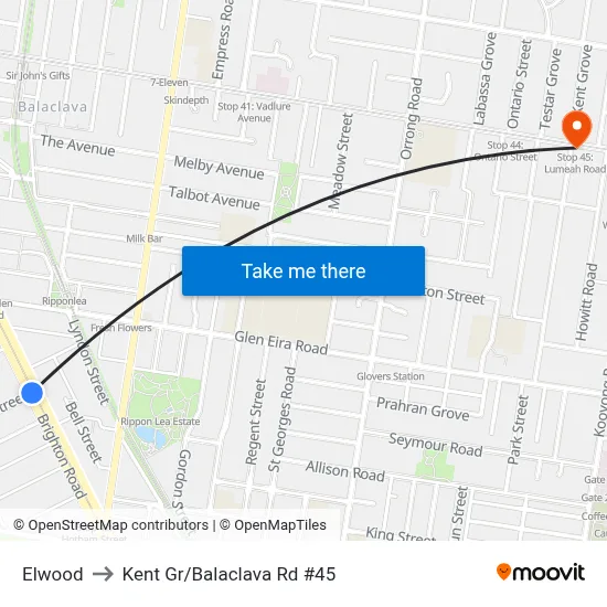 Elwood to Kent Gr/Balaclava Rd #45 map