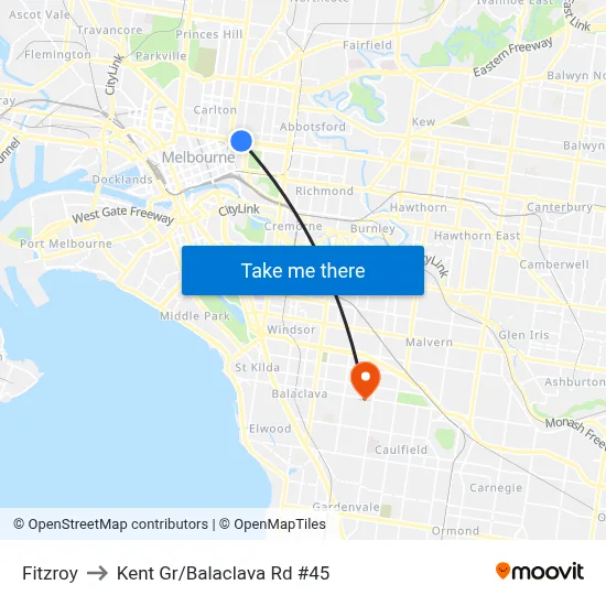 Fitzroy to Kent Gr/Balaclava Rd #45 map