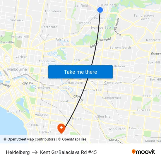 Heidelberg to Kent Gr/Balaclava Rd #45 map