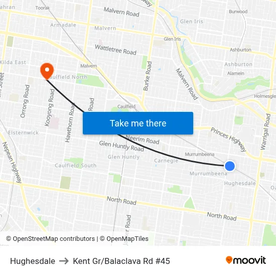 Hughesdale to Kent Gr/Balaclava Rd #45 map