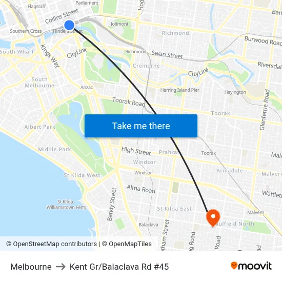Melbourne to Kent Gr/Balaclava Rd #45 map