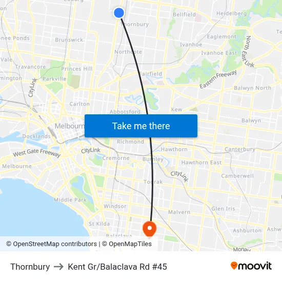 Thornbury to Kent Gr/Balaclava Rd #45 map