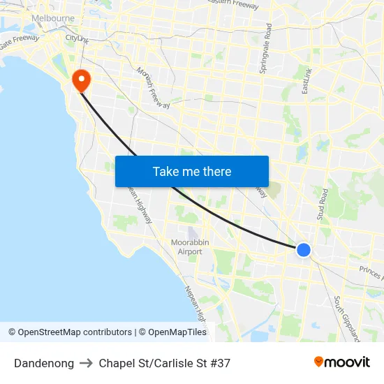 Dandenong to Chapel St/Carlisle St #37 map