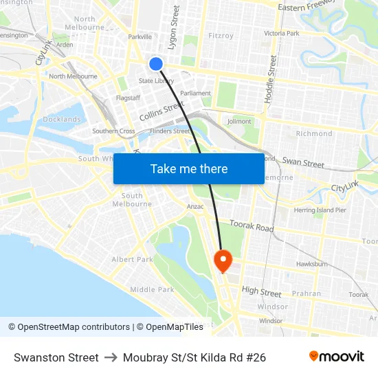 Swanston Street to Moubray St/St Kilda Rd #26 map