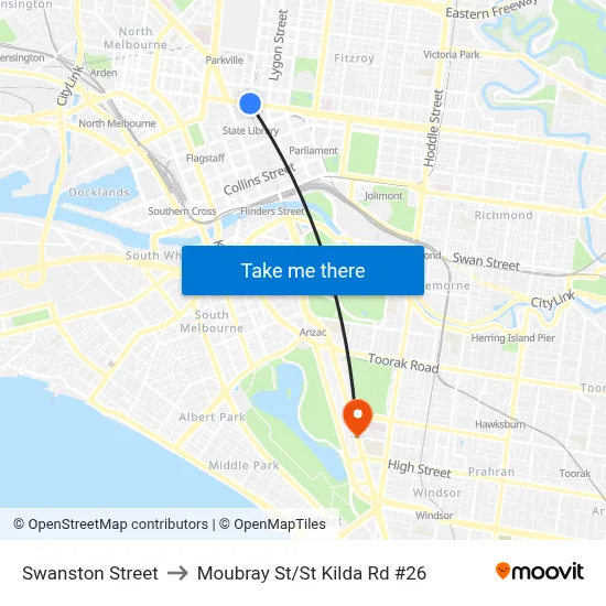 Swanston Street to Moubray St/St Kilda Rd #26 map