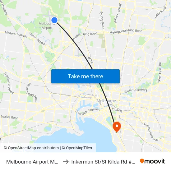 Melbourne Airport MEL to Inkerman St/St Kilda Rd #34 map