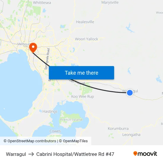 Warragul to Cabrini Hospital / Wattletree Rd #47 map