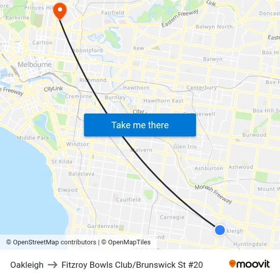 Oakleigh to Fitzroy Bowls Club / Brunswick St #20 map
