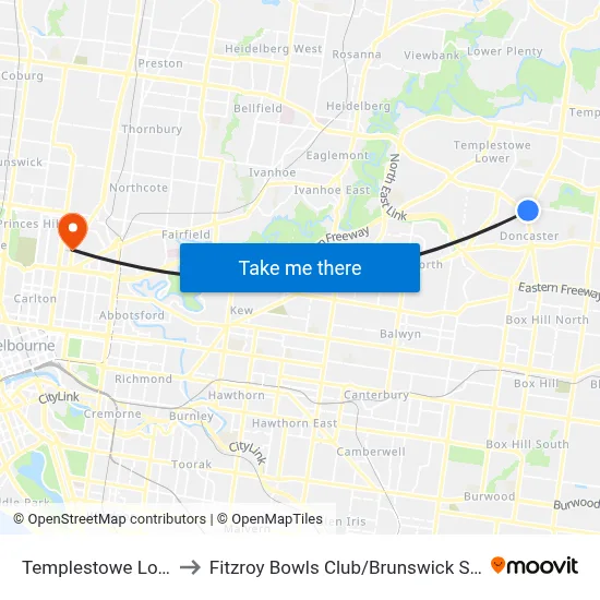 Templestowe Lower to Fitzroy Bowls Club / Brunswick St #20 map