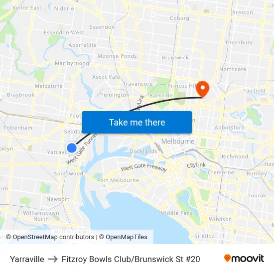 Yarraville to Fitzroy Bowls Club / Brunswick St #20 map