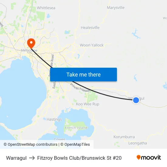 Warragul to Fitzroy Bowls Club / Brunswick St #20 map