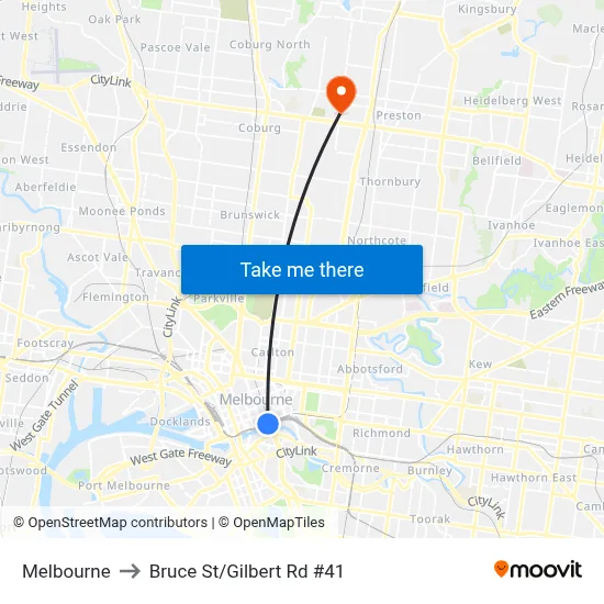 Melbourne to Bruce St/Gilbert Rd #41 map