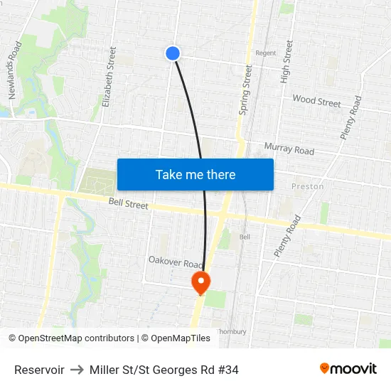 Reservoir to Miller St/St Georges Rd #34 map