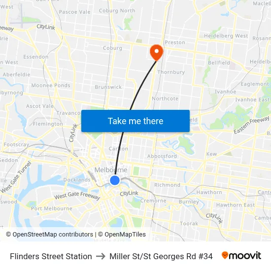 Flinders Street Station to Miller St/St Georges Rd #34 map