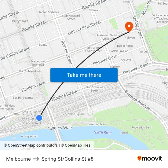 Melbourne to Spring St/Collins St #8 map