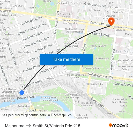 Melbourne to Smith St/Victoria Pde #15 map
