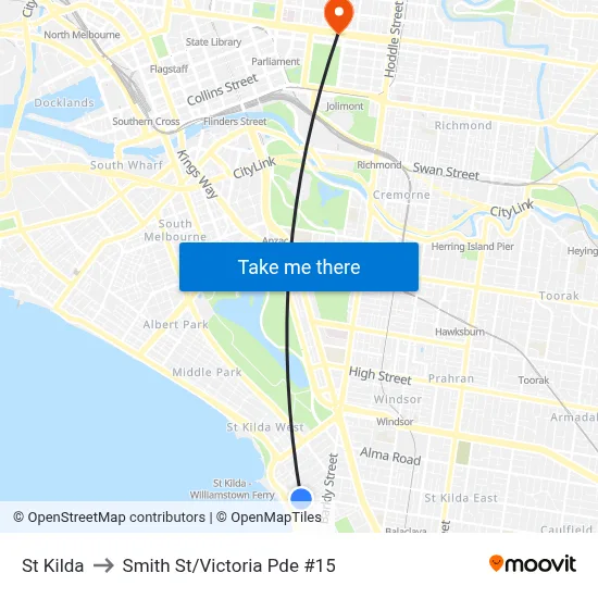 St Kilda to Smith St/Victoria Pde #15 map