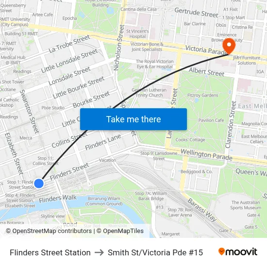 Flinders Street Station to Smith St/Victoria Pde #15 map