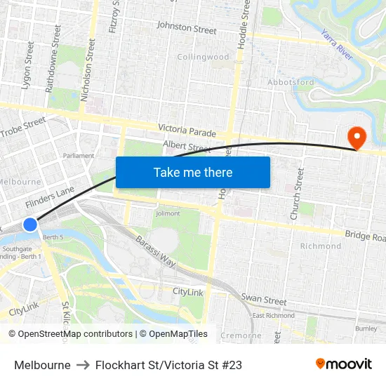 Melbourne to Flockhart St/Victoria St #23 map