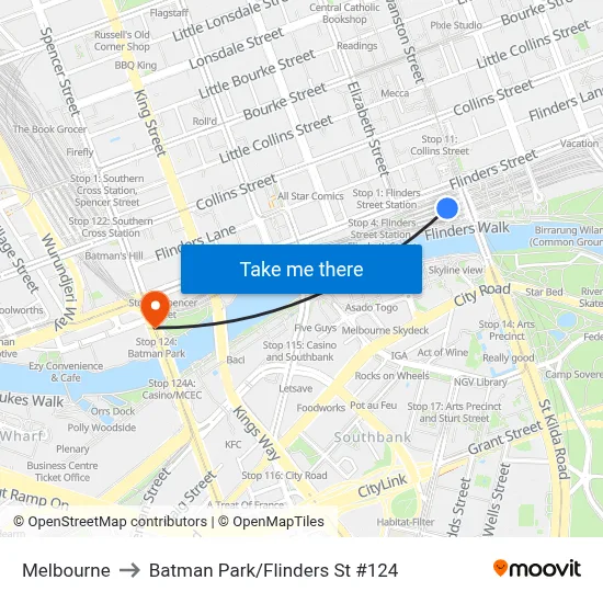 Melbourne to Batman Park/Flinders St #124 map