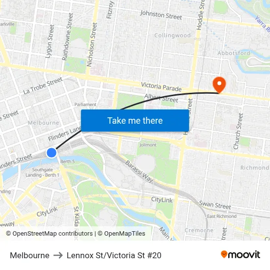 Melbourne to Lennox St/Victoria St #20 map