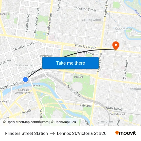 Flinders Street Station to Lennox St/Victoria St #20 map