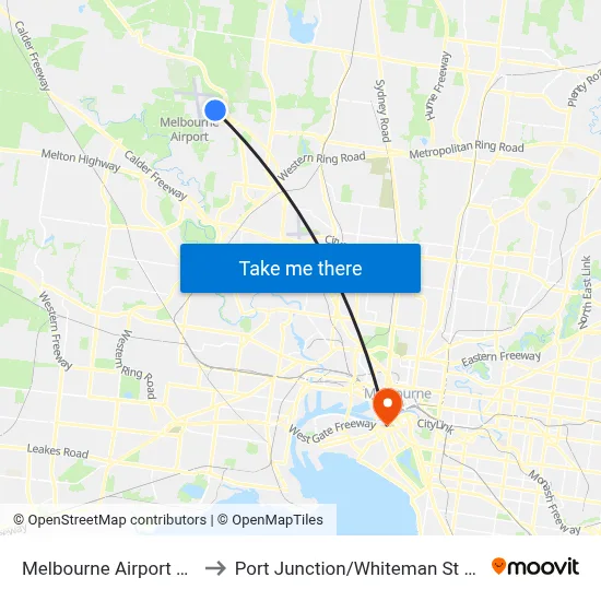 Melbourne Airport MEL to Port Junction/Whiteman St #125 map