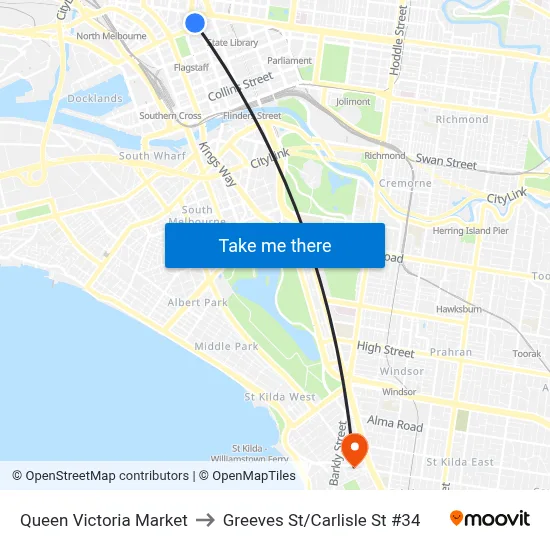 Queen Victoria Market to Greeves St/Carlisle St #34 map