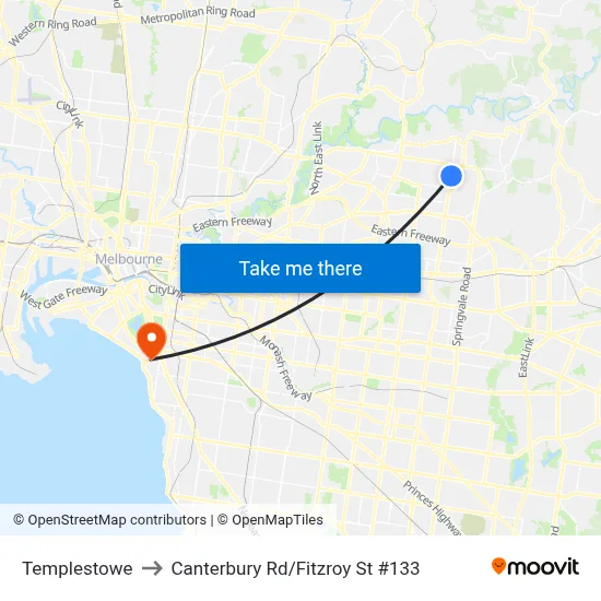 Templestowe to Canterbury Rd/Fitzroy St #133 map