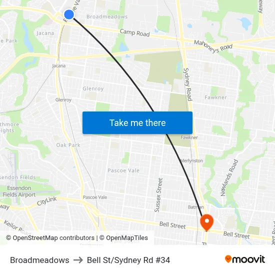 Broadmeadows to Bell St/Sydney Rd #34 map