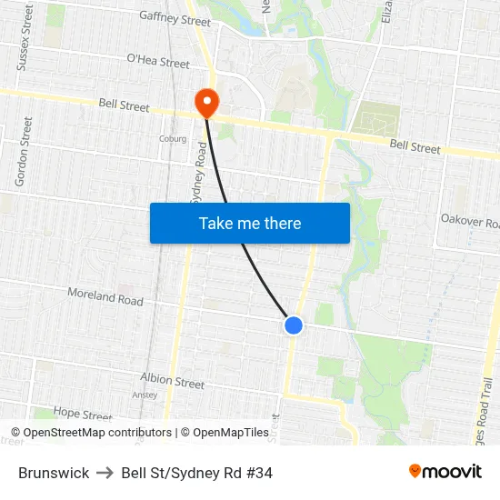 Brunswick to Bell St/Sydney Rd #34 map