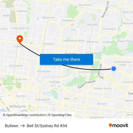 Bulleen to Bell St/Sydney Rd #34 map