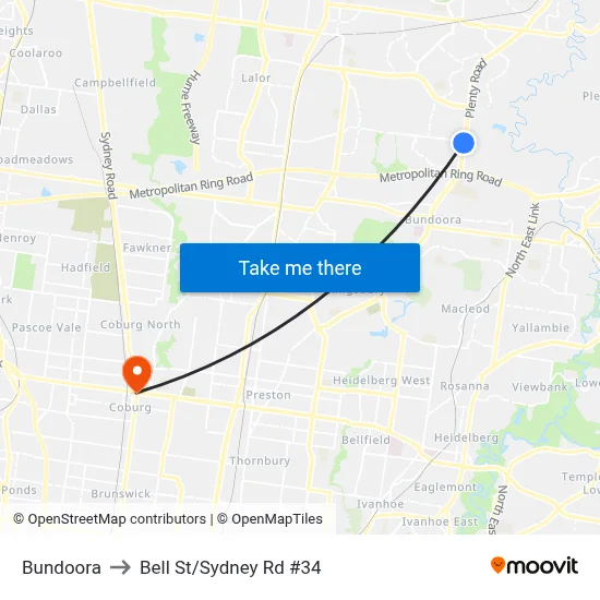 Bundoora to Bell St/Sydney Rd #34 map