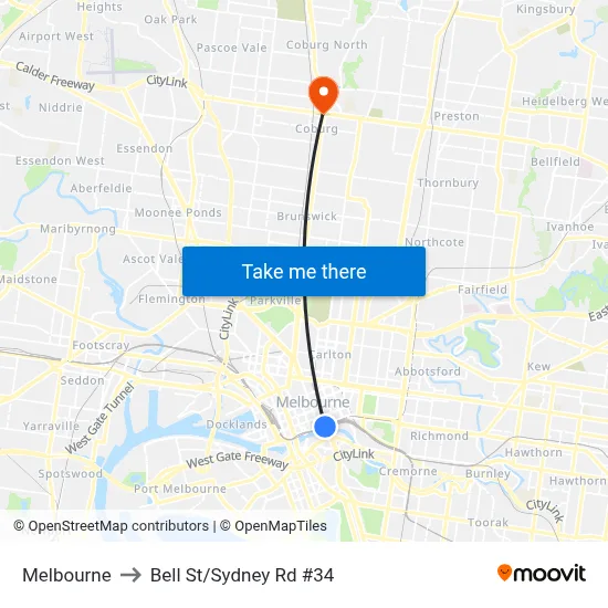 Melbourne to Bell St/Sydney Rd #34 map