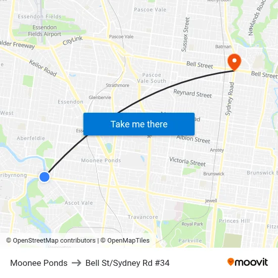 Moonee Ponds to Bell St/Sydney Rd #34 map