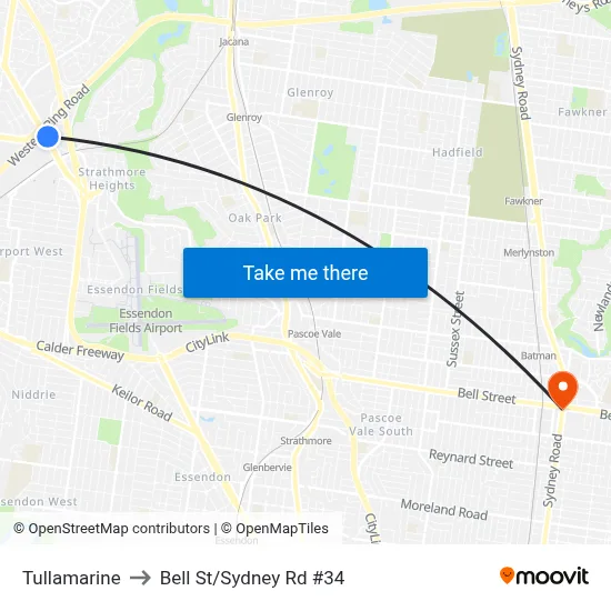 Tullamarine to Bell St/Sydney Rd #34 map