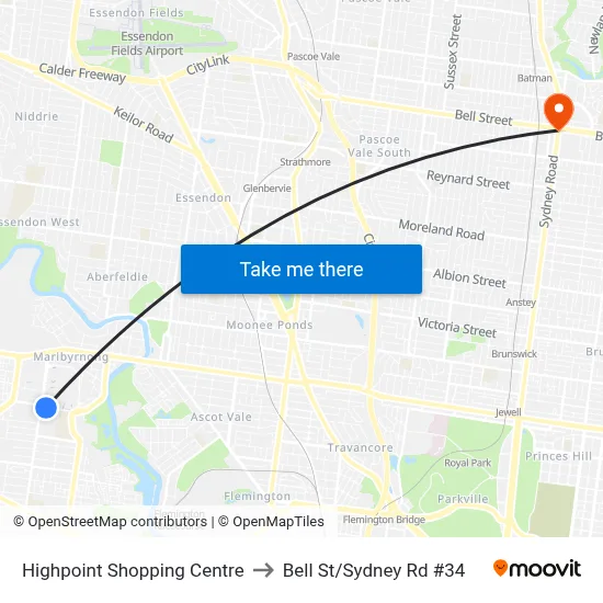 Highpoint Shopping Centre to Bell St/Sydney Rd #34 map