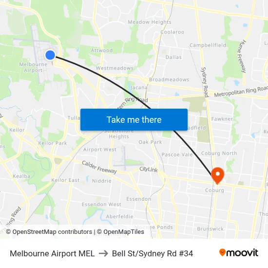Melbourne Airport MEL to Bell St/Sydney Rd #34 map