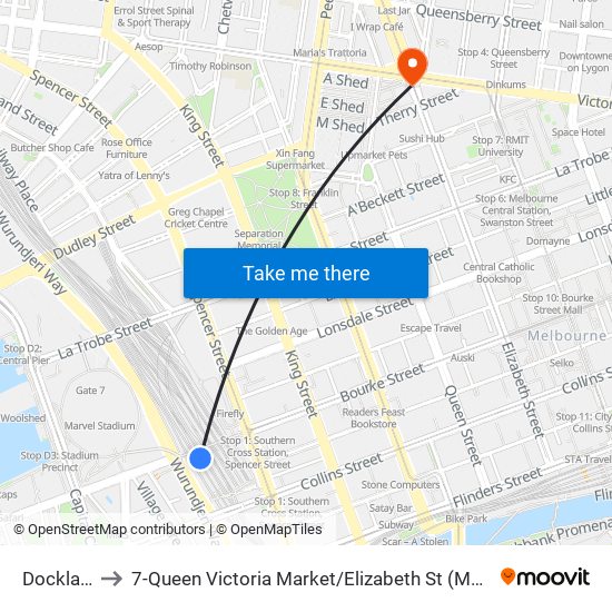 Docklands to 7-Queen Victoria Market / Elizabeth St (Melbourne City) map
