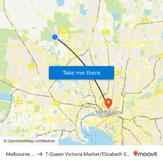 Melbourne Airport to 7-Queen Victoria Market / Elizabeth St (Melbourne City) map