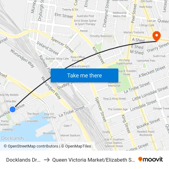 Docklands Drive to Queen Victoria Market / Elizabeth St #7 map