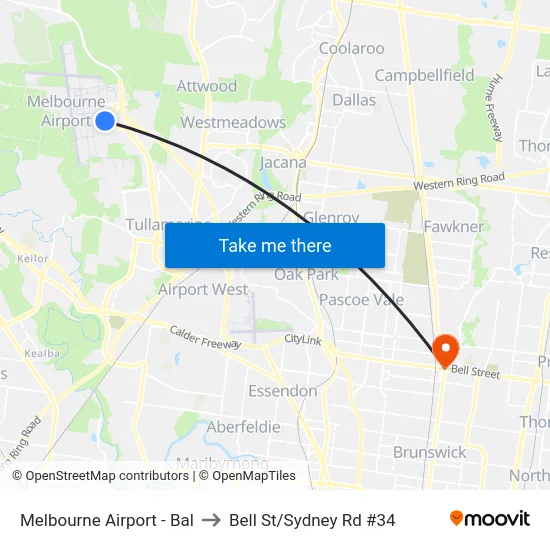 Melbourne Airport - Bal to Bell St/Sydney Rd #34 map