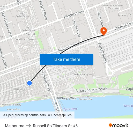 Melbourne to Russell St/Flinders St #6 map