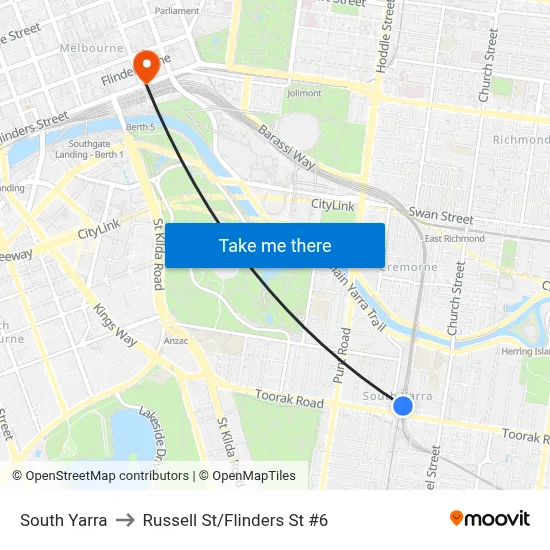 South Yarra to Russell St/Flinders St #6 map